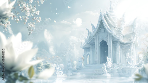 White Temple, wallpaper, a religious site amidst beautiful scenery