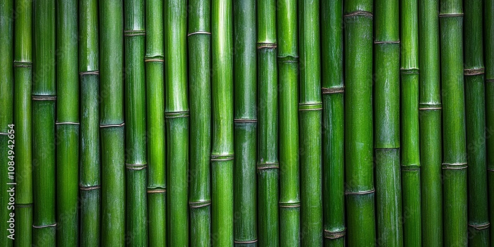 A row of bamboo sticks with some brown spots A row of bamboo sticks with some brown spots