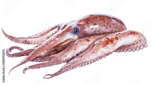 Colorful Fresh squid octopus on transparent on white background photo