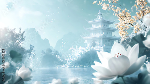 White Temple, wallpaper, a religious site amidst beautiful scenery