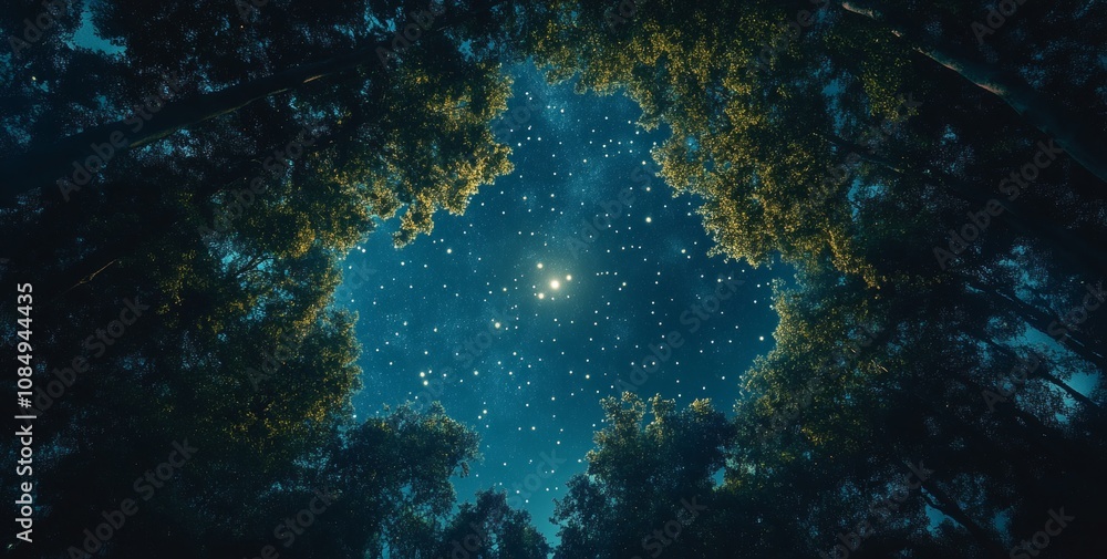 Naklejka premium A starry night sky with a tree in the middle