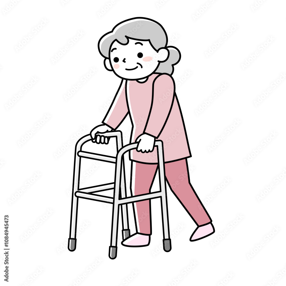 歩行器をつかう高齢の女性 歩行器をつかう高齢の女性