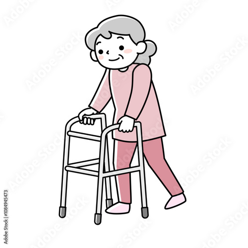 歩行器をつかう高齢の女性
