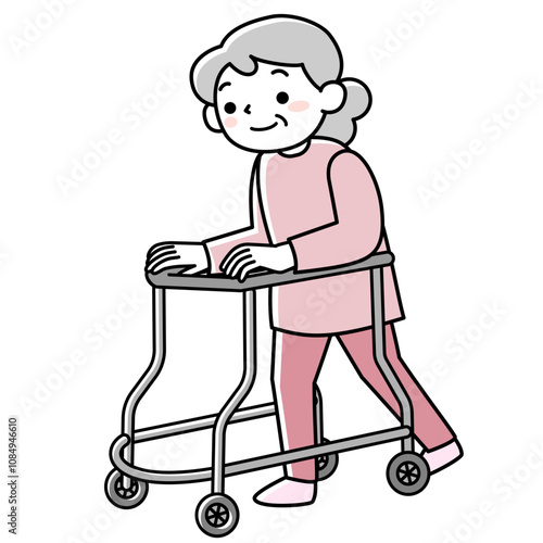 歩行車を使う高齢の女性