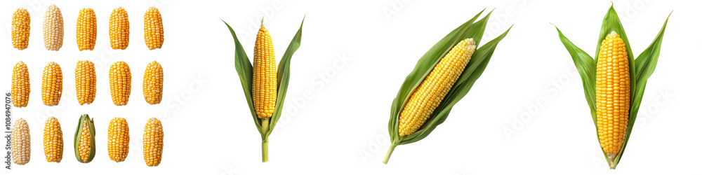 Obraz premium Corn isolated on white background. Collection Set Png.