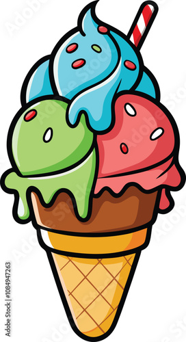 Colorful Ice Cream Clipart Vector with Tasty Flavors Perfect for Menus Blogs and Food Designs