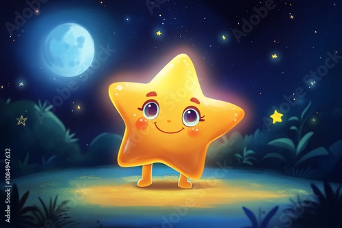 Cheerful Star Character in a Magical Night Sky photo