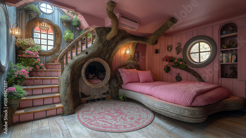 Child bedroom. Cute bedroom for a 10-13 year old kid