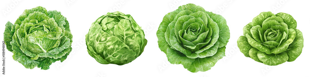 Fototapeta premium Flat style illustration of lettuce isolated on white background. Collection Set Png.