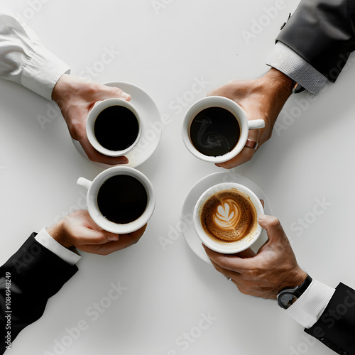 coffee break during business meeting. vertical shot highlighted by white, png photo