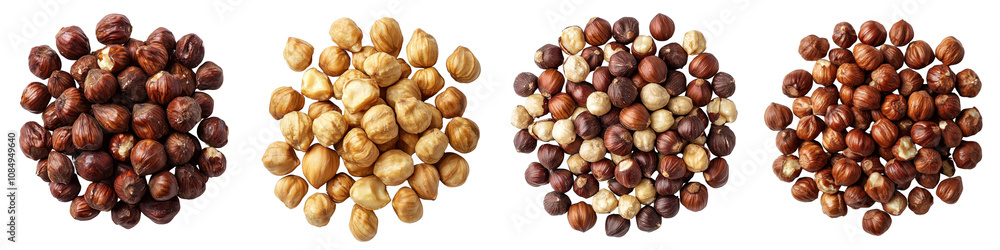 Hazelnuts isolated on white background. Collection Set Png. Hazelnuts isolated on white background. Collection Set Png.
