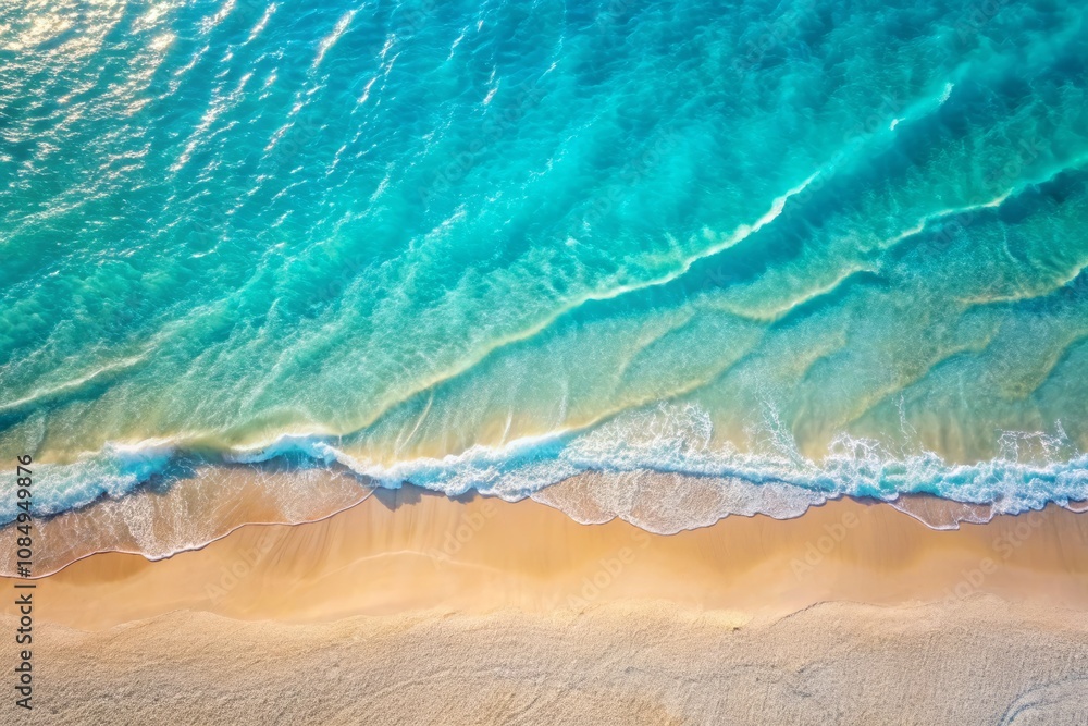 Abstract Beach Aerial View with Light Blue Waves and Sunlight - Ideal for Summer Vacation Background Concept with Copy Space for Natural Beauty and Spa Promotions Abstract Beach Aerial View with Light Blue Waves and Sunlight - Ideal for Summer Vacation Background Concept with Copy Space for Natural Beauty and Spa Promotions