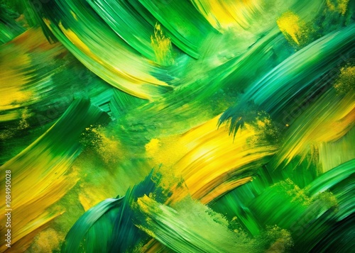 Abstract Green and Yellow Background with Emerald Brush Strokes for Creative Projects and Designs - High Depth of Field Focused Imagery