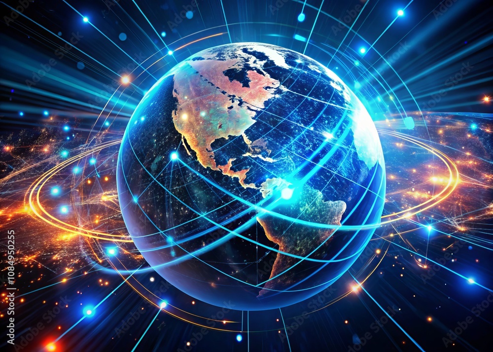 Advanced Cyber Security System Safeguarding a Digital Globe with Long Exposure Effect for Enhanced Visual Impact and Modern Technology Representation Advanced Cyber Security System Safeguarding a Digital Globe with Long Exposure Effect for Enhanced Visual Impact and Modern Technology Representation