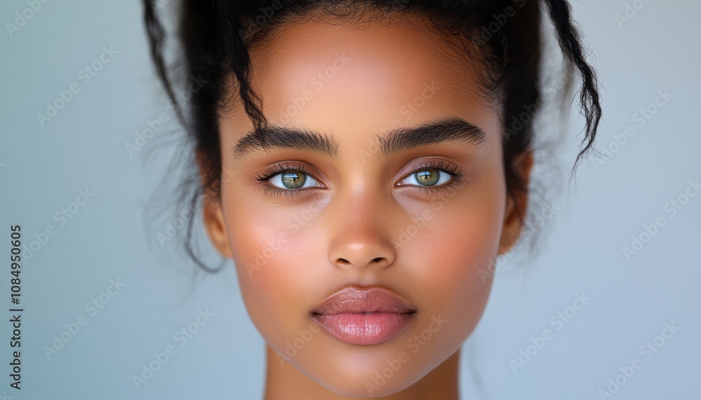 Captivating portrait of a young woman with striking green eyes and natural beauty indoors Captivating portrait of a young woman with striking green eyes and natural beauty indoors