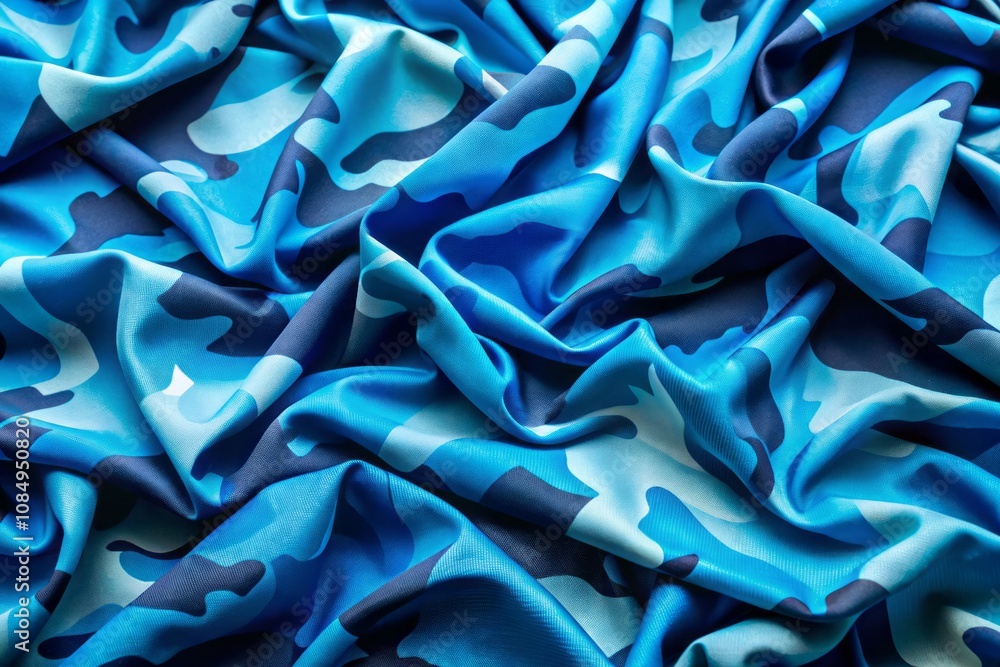 Fototapeta premium Aerial View of Dynamic Blue Camouflage Pattern with Fluid Artistic Shapes and Textures for Abstract Art and Design Use in Modern Aesthetics