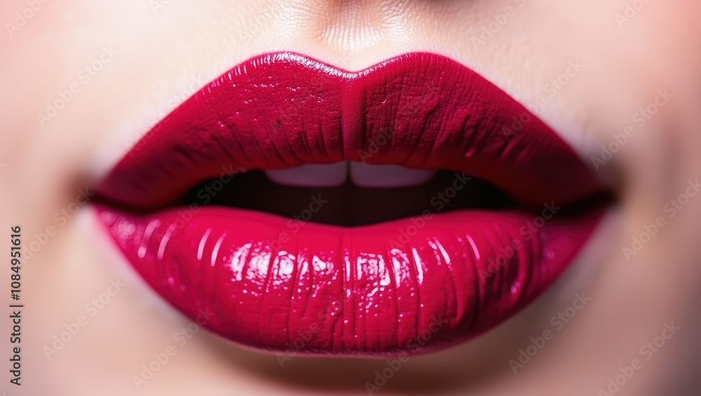 Close-up of Sensual Lips with Deep Red Lipstick Close-up of Sensual Lips with Deep Red Lipstick