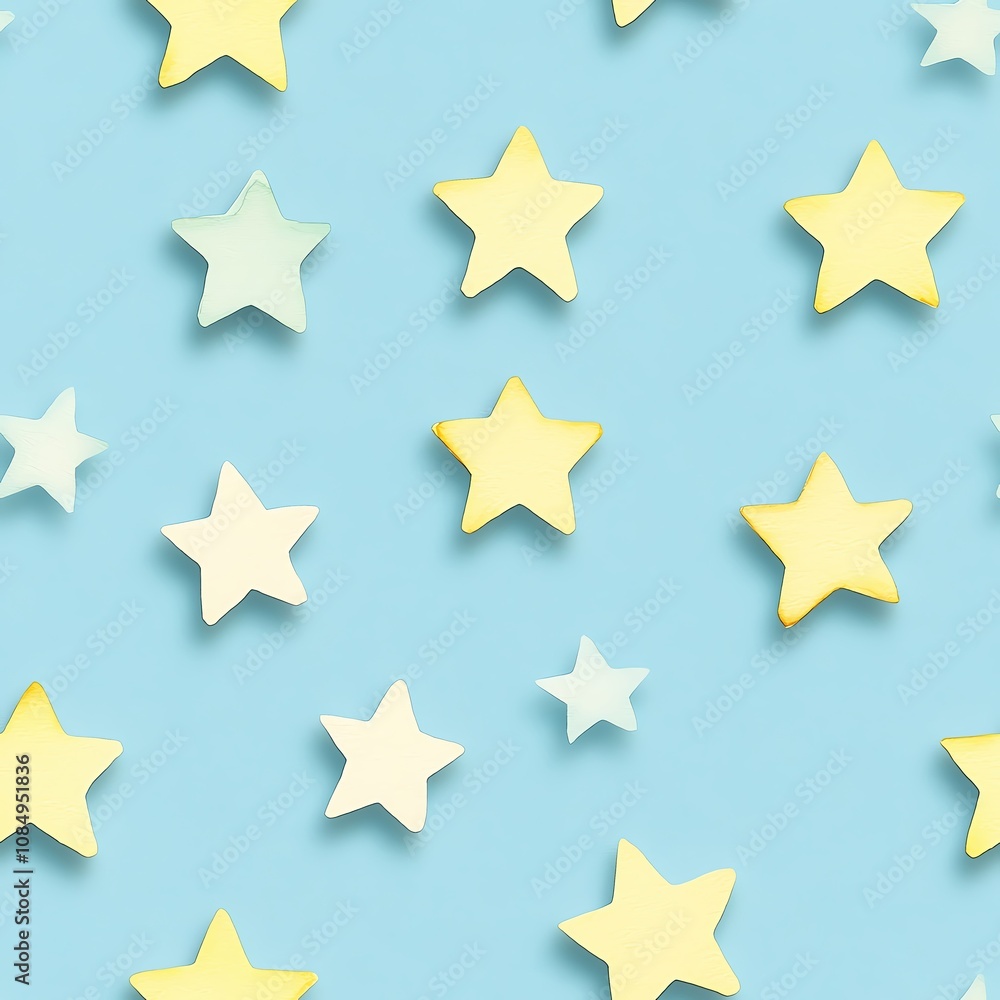 Fototapeta premium A seamless Pattern Colorful star shapes arranged on a blue background for creative design projects.