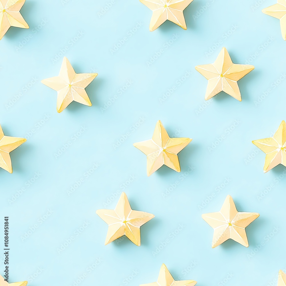 A seamless Pattern Aesthetic pattern of yellow stars on a soft blue background. A seamless Pattern Aesthetic pattern of yellow stars on a soft blue background.