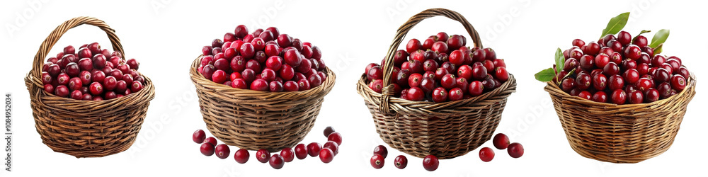 Cranberries in a basket isolated on white background. Collection Set Png. Cranberries in a basket isolated on white background. Collection Set Png.