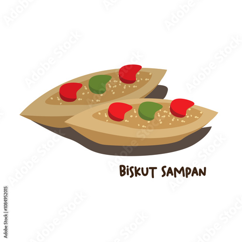 Vector illustration of famous Malaysian traditional Eid festive dessert, kuih Raya, biskut sampan 