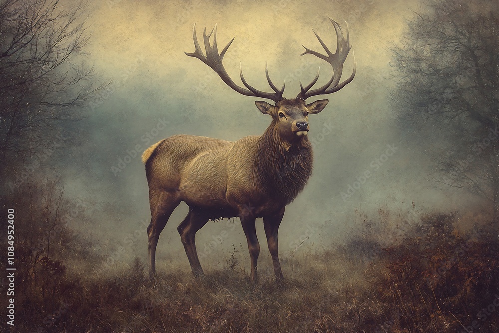 Naklejka premium Majestic Stag in Scottish-Texan Lodge Atmosphere