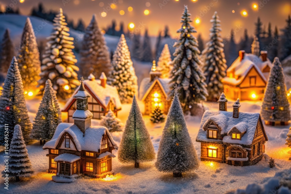 Charming Christmas Village Scene with Snowy Trees and Illuminated Houses, Evoking a Warm and Festive Atmosphere for Holiday Cheer Charming Christmas Village Scene with Snowy Trees and Illuminated Houses, Evoking a Warm and Festive Atmosphere for Holiday Cheer