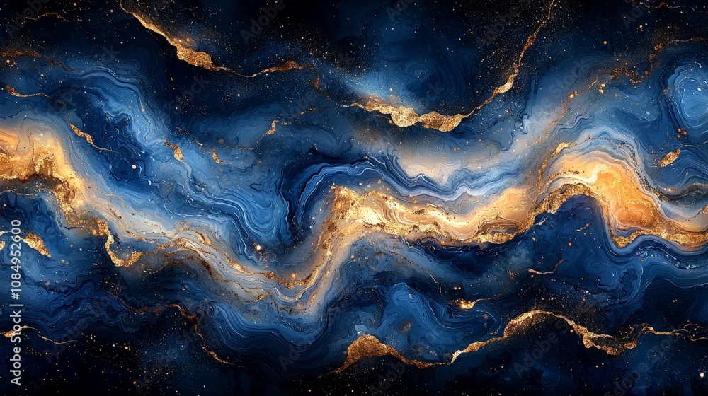 Abstract swirling blue and gold cosmic design. Abstract swirling blue and gold cosmic design.
