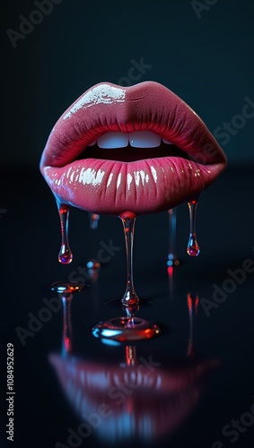 Glossy Lips with Dripping Liquid - Abstract Beauty Concept
