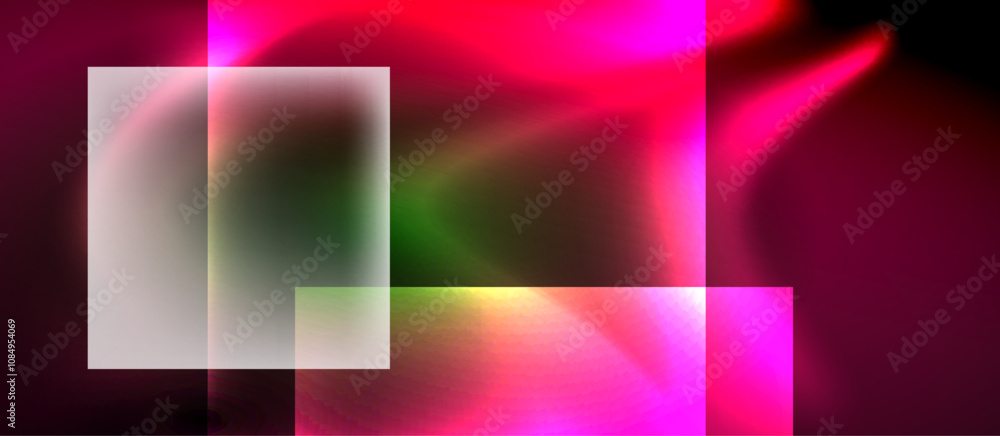 Fototapeta premium Glass squares with neon shiny light abstract background