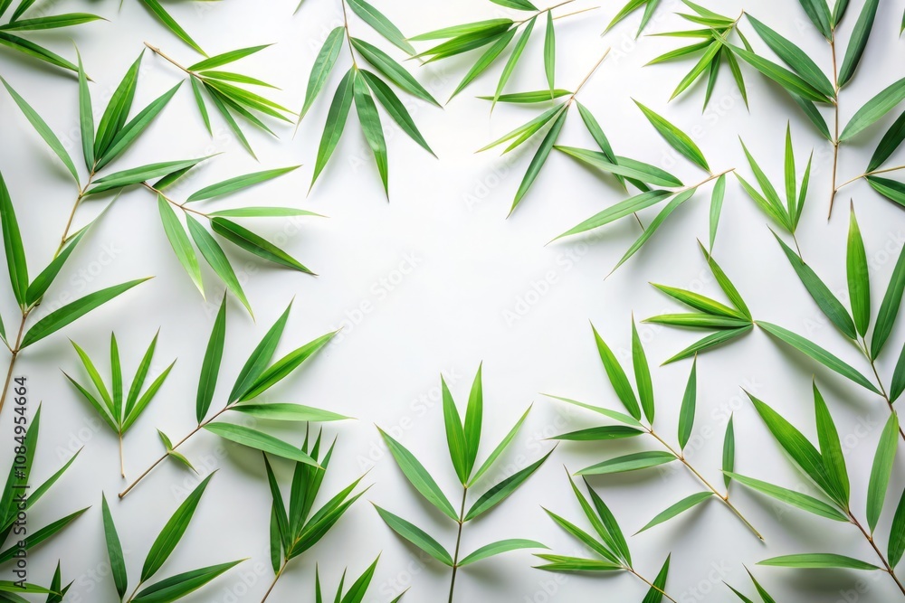 Elegant Fashion Photography with a Minimalist Approach Featuring Bamboo Leaves Against a White Background for Versatile Copy Space in Editorial and Advertising Use Elegant Fashion Photography with a Minimalist Approach Featuring Bamboo Leaves Against a White Background for Versatile Copy Space in Editorial and Advertising Use