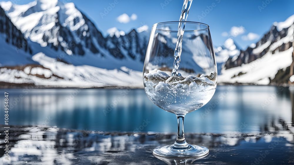 Obraz premium A glass of water is poured into a wine glass