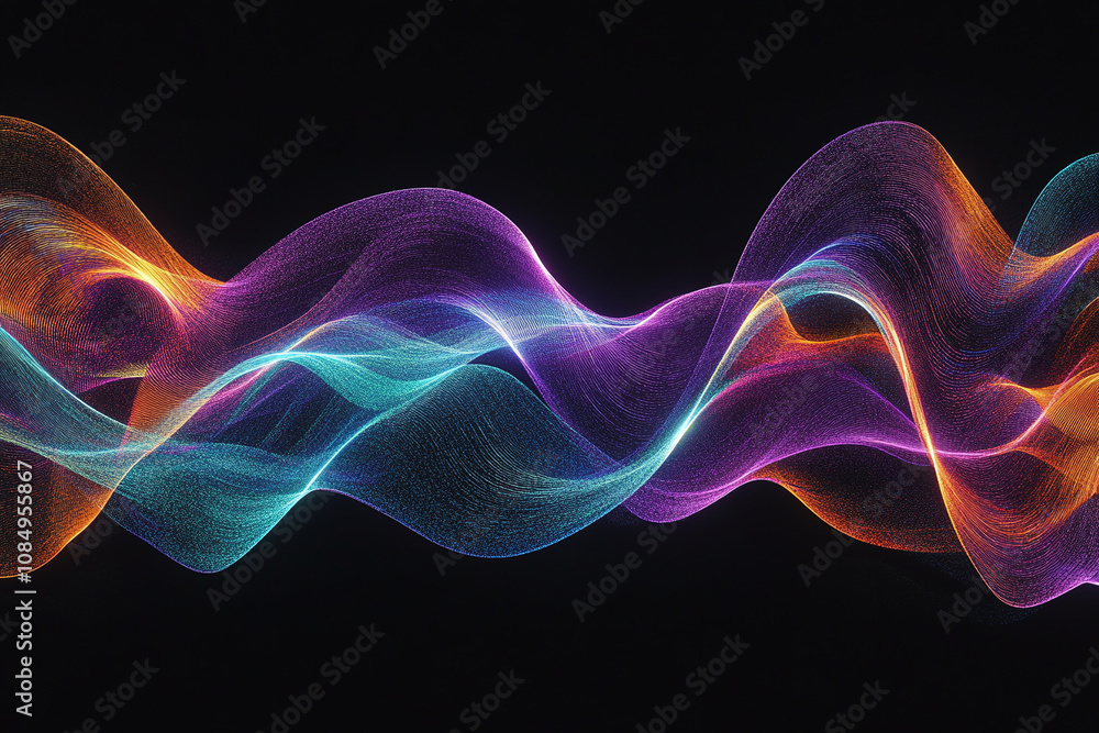 Fototapeta premium Vibrant Abstract Waves with Glowing Neon Lights in Purple, Pink, and Blue, Flowing Fluid Motion in Digital Art