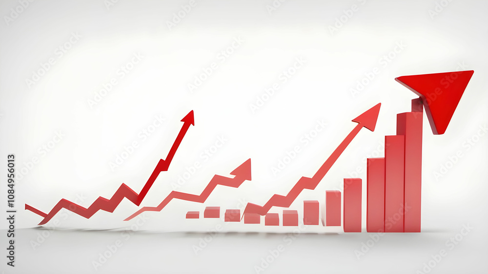 A Red upward arrow graph showing rising trend, cut out A Red upward arrow graph showing rising trend, cut out