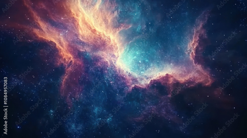 Fototapeta premium A vibrant cosmic scene depicting swirling galaxies and colorful nebulae in space.