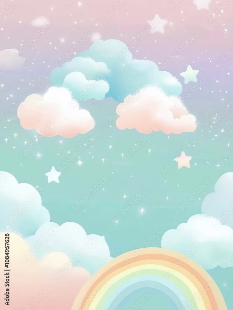 Pastel Sky with Clouds and Rainbows for Babies Pastel Sky with Clouds and Rainbows for Babies