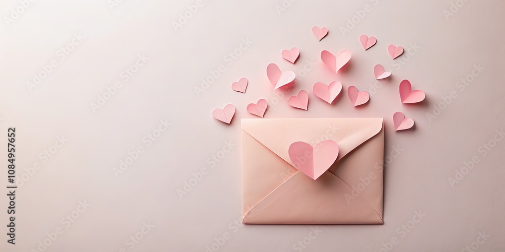 Minimalist Pink Envelope with Paper Hearts for Valentine's Day Celebration - Perfect Symbol of Love and Affection in Simple Design Minimalist Pink Envelope with Paper Hearts for Valentine's Day Celebration - Perfect Symbol of Love and Affection in Simple Design