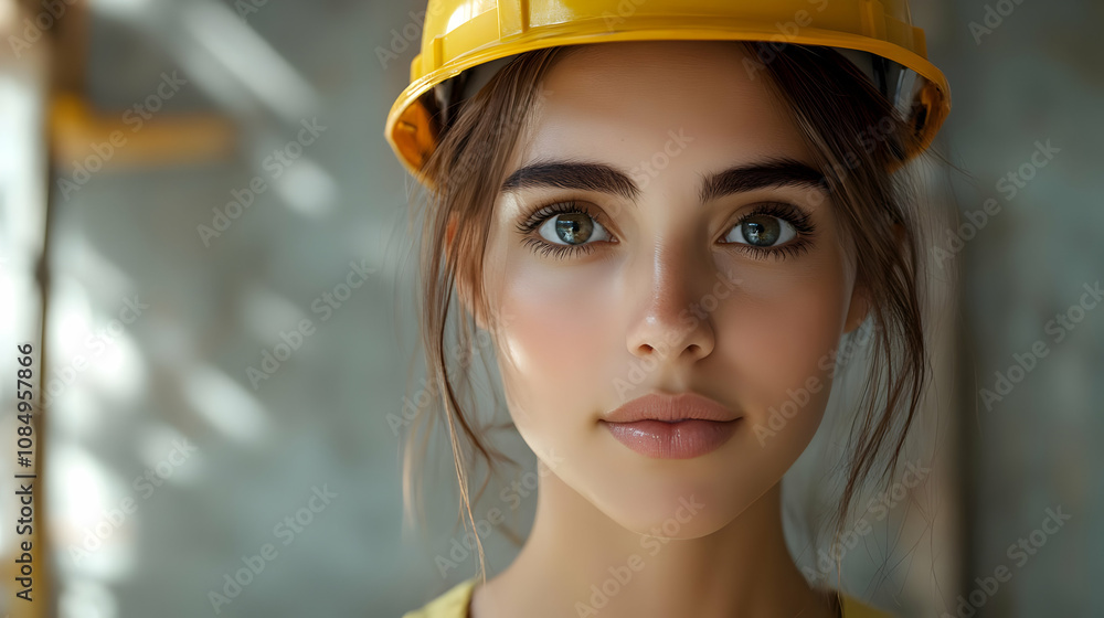 Woman Wearing Yellow Hard Hat Illustration Woman Wearing Yellow Hard Hat Illustration