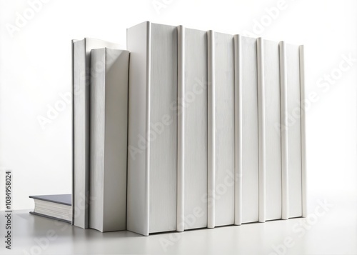 Mockup of Isolated Book Spines with Blank Covers on Background, Modern White Books in Side View, Volume 2, Perfect for Design and Publishing Projects