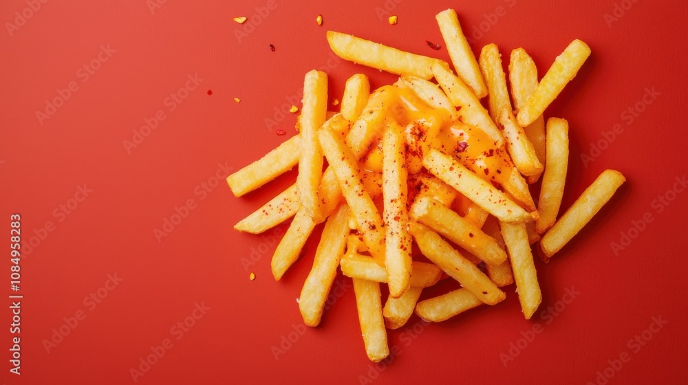 Delicious golden fries arrangement studio setting food photography minimalist environment top-down view culinary art Delicious golden fries arrangement studio setting food photography minimalist environment top-down view culinary art