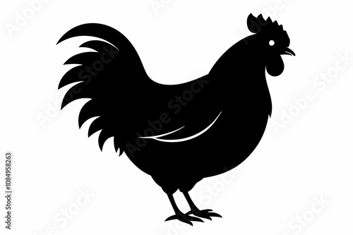 A black silhouette chicken isolated illustration on a white background. Hen silhouette icon design 
