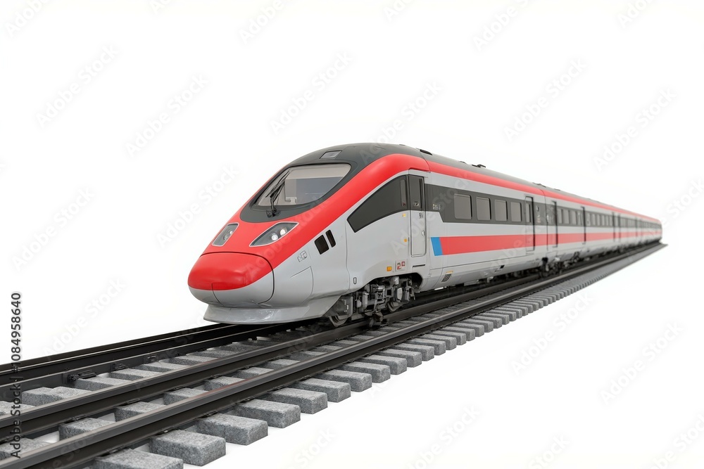 Fototapeta premium Modern High-Speed Train on Rails, Perfect for Transportation and Infrastructure Projects, Dynamic and Efficient Design