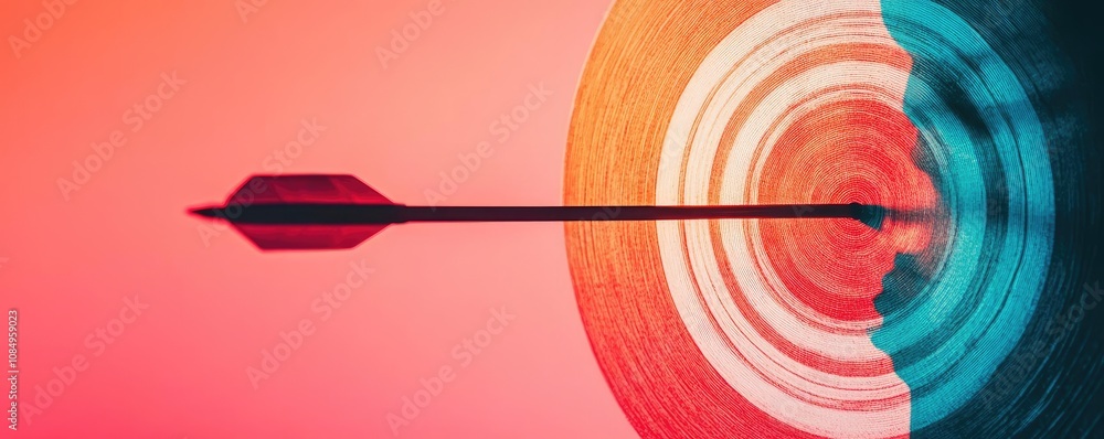 Determined approach to mission success, copy space, sharp lighting, Double exposure silhouette with achievement targets Determined approach to mission success, copy space, sharp lighting, Double exposure silhouette with achievement targets