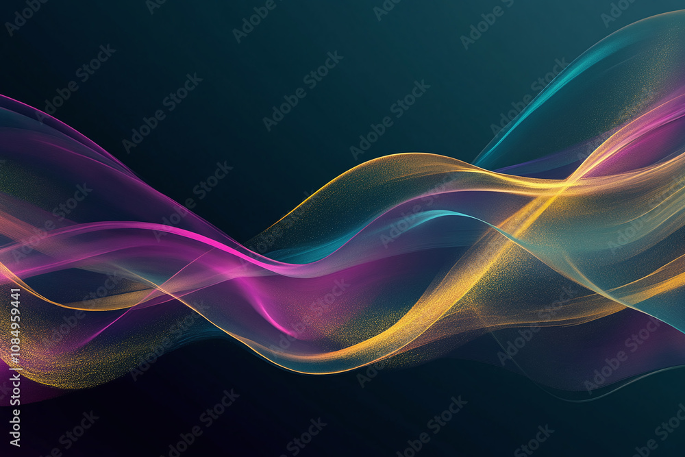 Obraz premium Vibrant Abstract Waves with Glowing Neon Lights in Purple, Pink, and Blue, Flowing Fluid Motion in Digital Art