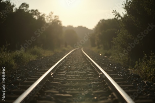 Serene Sunrise Over Railroad Tracks: Capture the Tranquil Beauty of Nature and Journey Awaiting