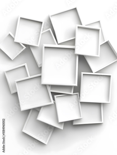 Abstract White Square Frames Background Modern Minimalist Design Empty Picture Frames Mockup Blank