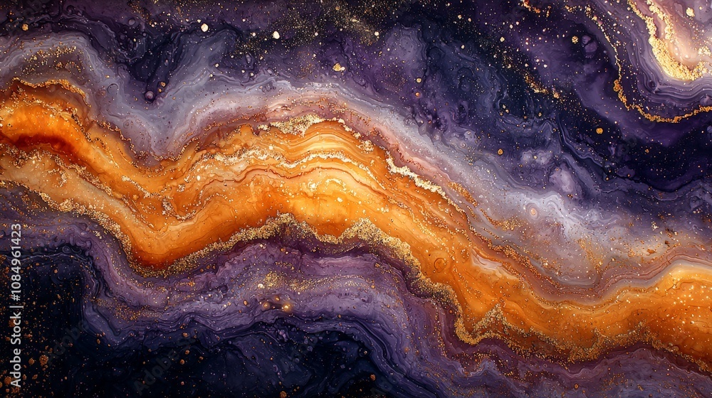 Abstract swirling patterns in rich purples and oranges resembling cosmic formations. Abstract swirling patterns in rich purples and oranges resembling cosmic formations.