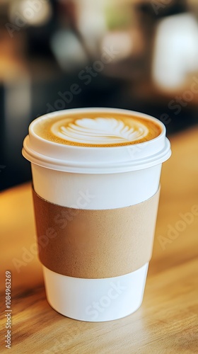 Delicious Latte Coffee in Disposable Cup Cafe Beverage