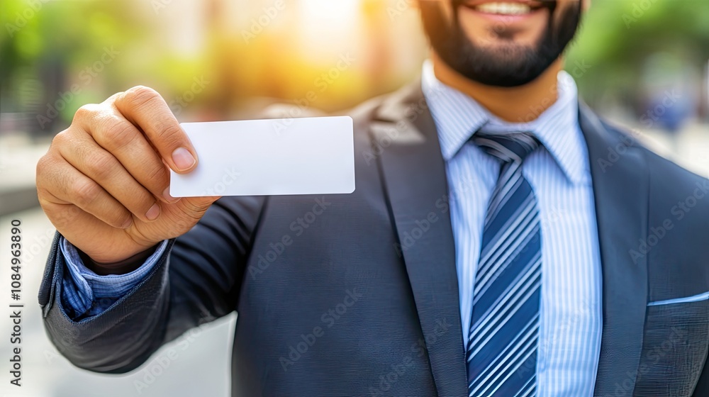 A close-up of a white card being extended, with soft background lighting highlighting a professional setting.