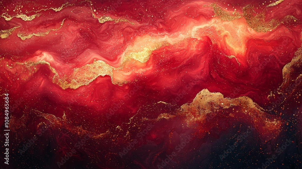 Abstract swirls of red and gold create a cosmic, ethereal atmosphere. Abstract swirls of red and gold create a cosmic, ethereal atmosphere.